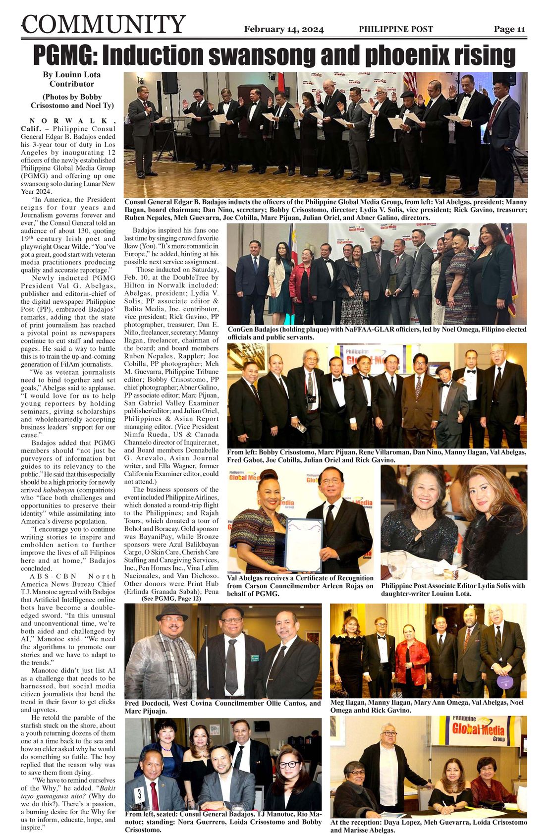 Philippine Post, February 14, 2024, Page 11 — PGMG Induction Swansong and Phoenix Rising